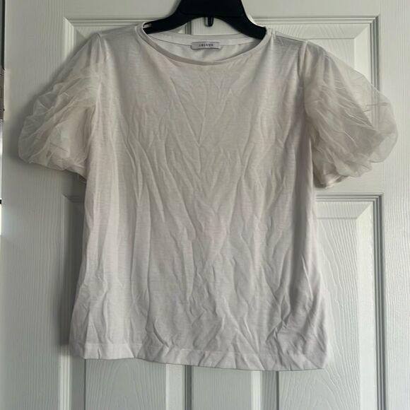 iBLUES White T Shirt - Sheer Puffed Sleeves Size Small - Great Condition - Picture 1 of 5